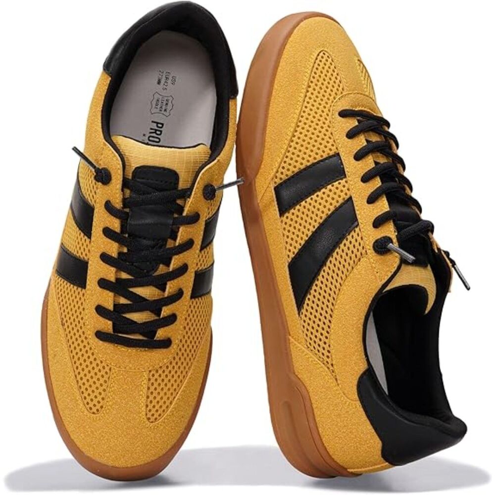 Men's Mustard Non Slip Outsole Lace-Up Memory Foam Insole Project Cloud Sneakers